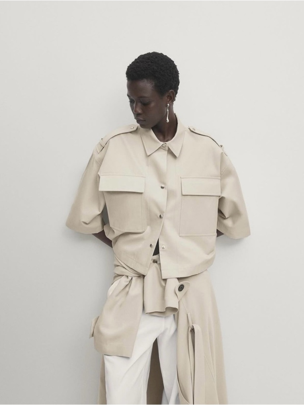 Massimo Dutti NWT CROPPED OVERSHIRT WITH POCKETS